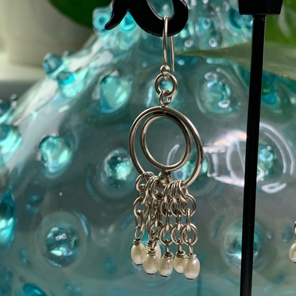 Silpada Vintage HTF RARE Oxidized Freshwater Pearl Chain Dangle Earrings - Picture 9 of 13